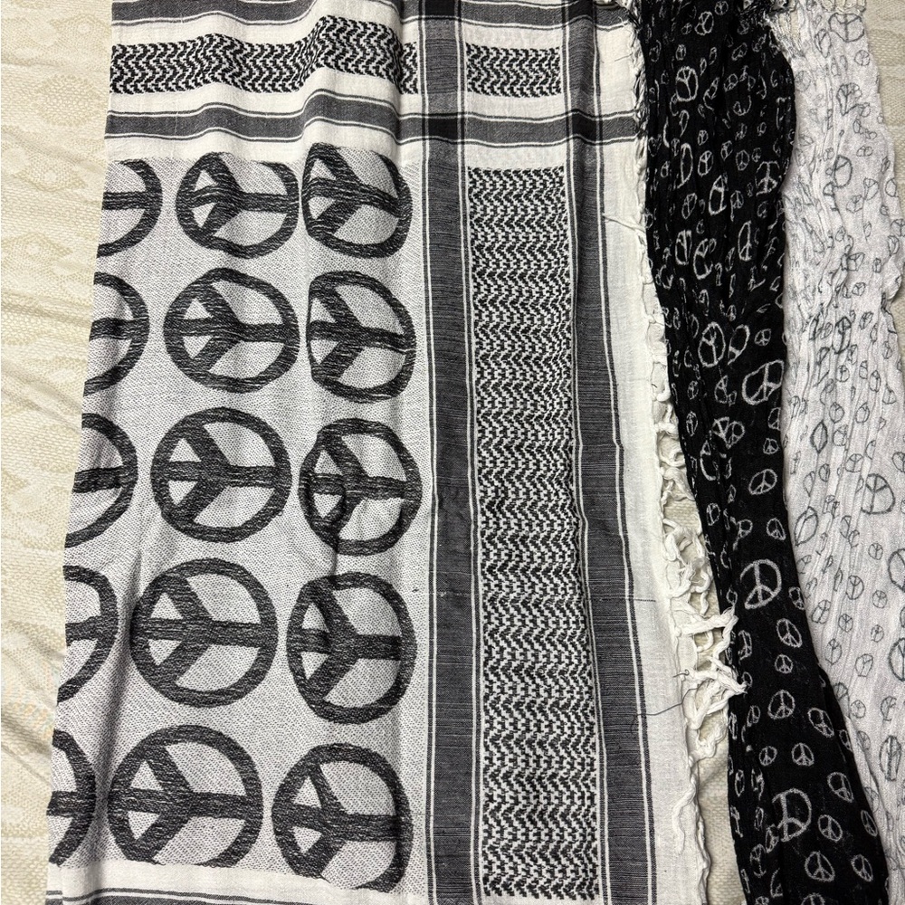 3 Black and White Peace Sign Scarves